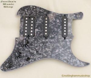 STRATOCASTER ELECTRIC GUITAR PICKGUARD HSS BLACK PEARL LOADED WITH BLACK PARTS